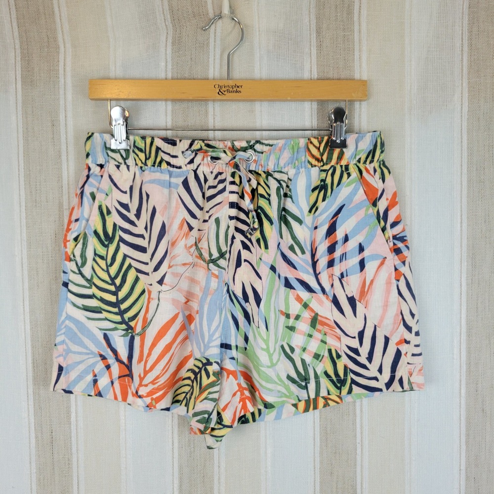 Tahari 100% Linen Tropical Print Shorts Colorful Size Medium